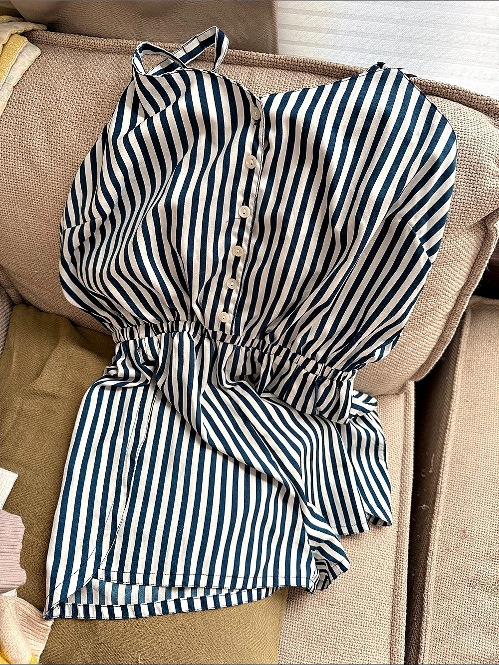 Thread Story Kids Blue & White Striped Romper Like New